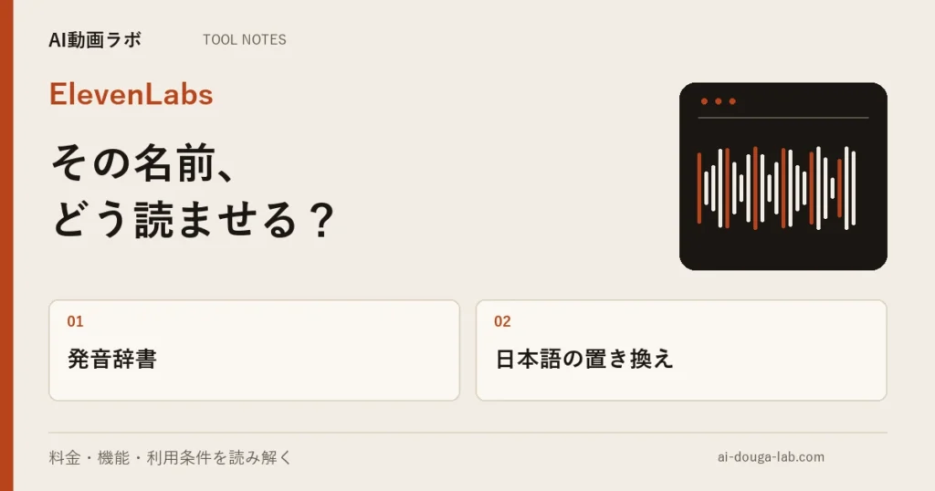 ElevenLabsで固有名詞の読みを直す方法|音素タグはFlash/Turbo限定、日本語は置き換えで対応する