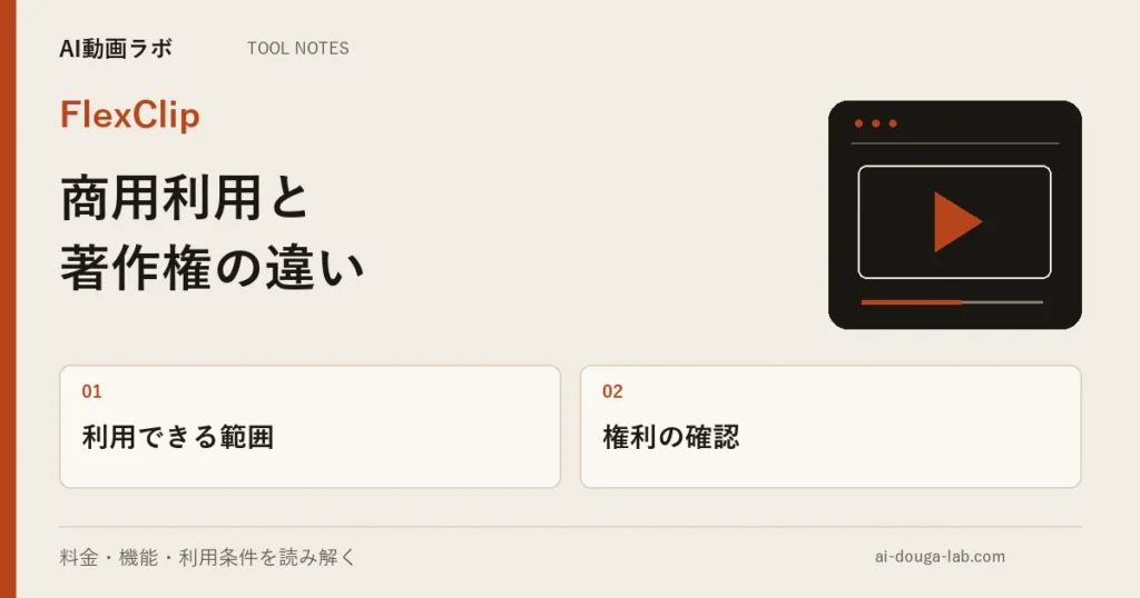 FlexClipのAI生成物は「商用利用できるが著作権者ではない」|YouTubeのクレームはホワイトリストで解除を支援