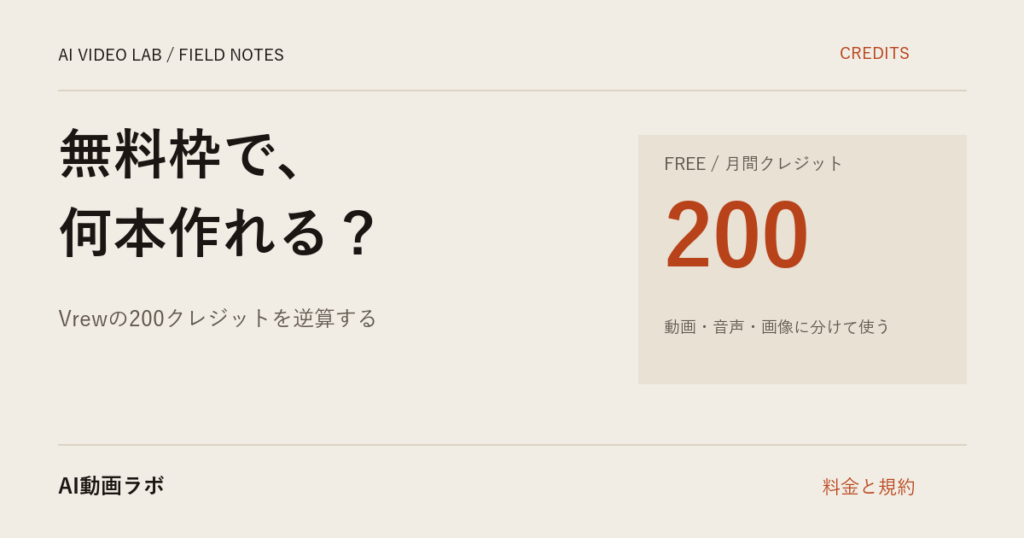 Vrewの無料プランで動画は何本作れるのか｜200クレジットの中身を逆算した